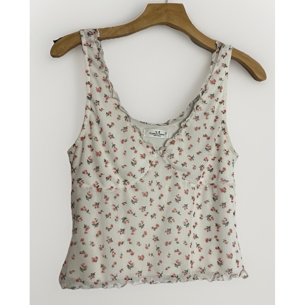 Y2K Babydoll Young Ladies Size L Babydoll Ditsy Floral Mesh Fairy Cropped Top
